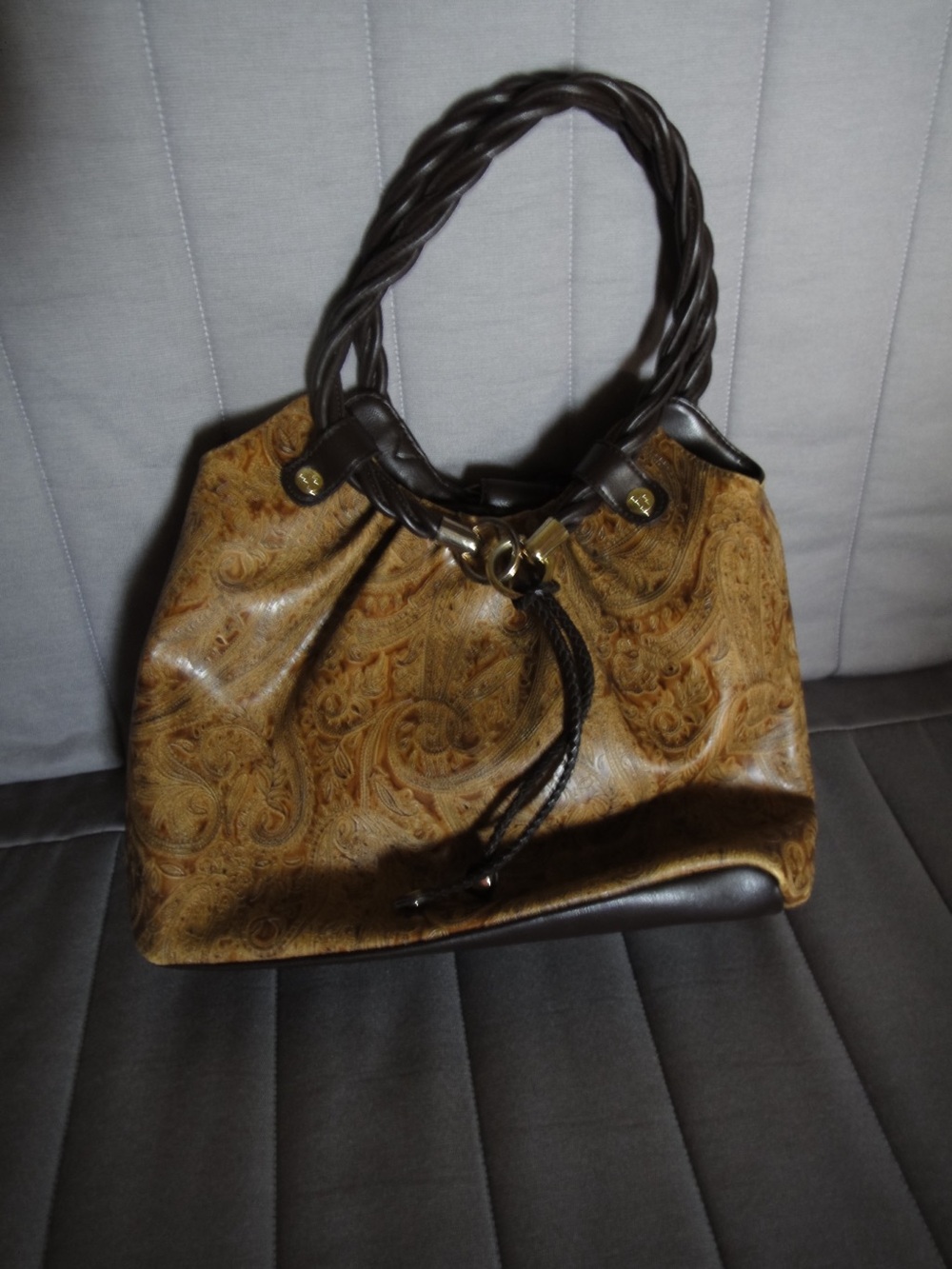 Brown Paisley Purse with Twisted Handles